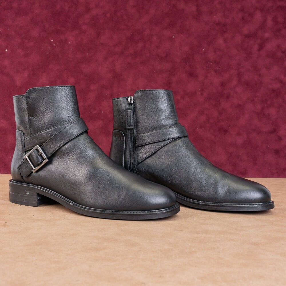 Aquatalia Women Nellie Black Leather Buckle Fashion Ankle Boots sz 10